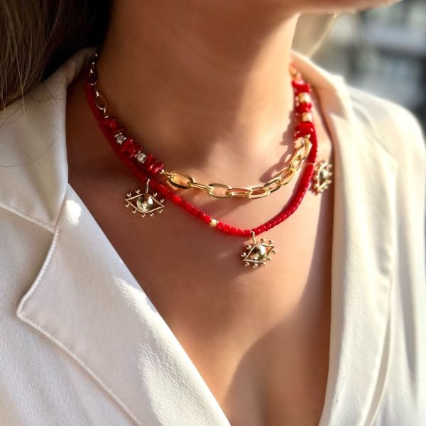 Gold Eye Mercan Kolye