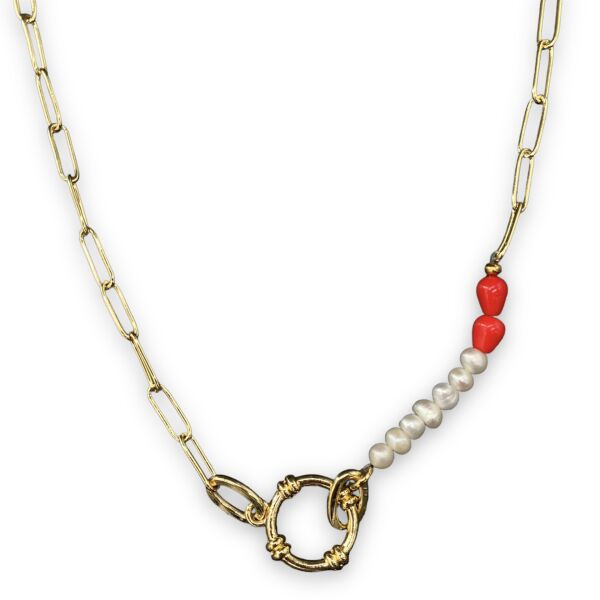 Pearl & Red Uzun Kolye