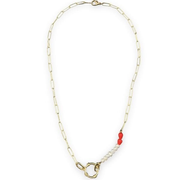 Pearl & Red Uzun Kolye