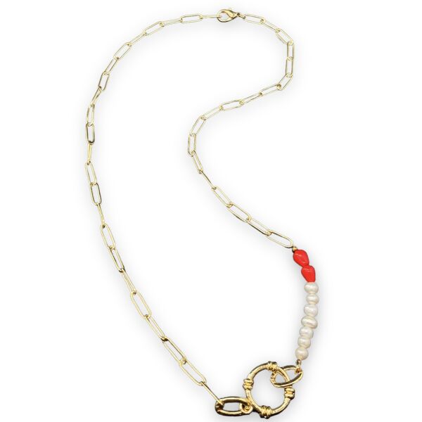 Pearl & Red Uzun Kolye