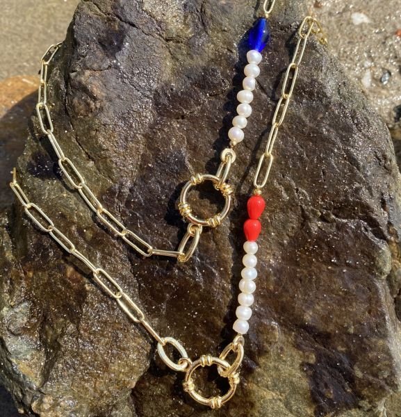 Pearl & Red Uzun Kolye