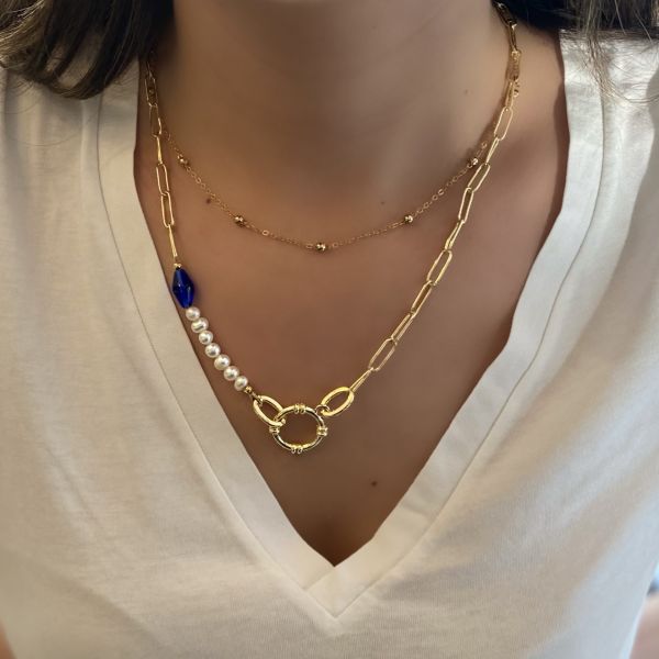 Pearl & Blue Uzun Kolye