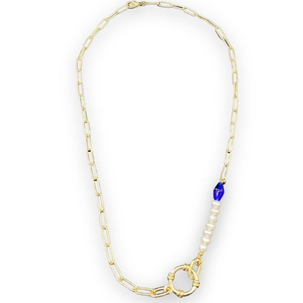 Pearl & Blue Uzun Kolye