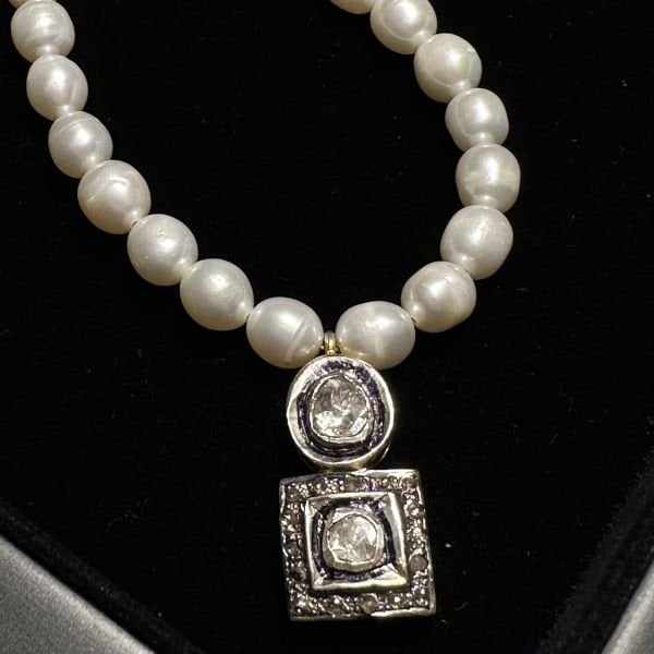 2li Ham Elmas İnci Kolye