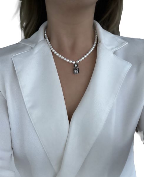 2li Ham Elmas İnci Kolye