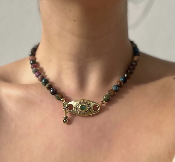 Renkli Kaplangözü Ham Elmas Kolye