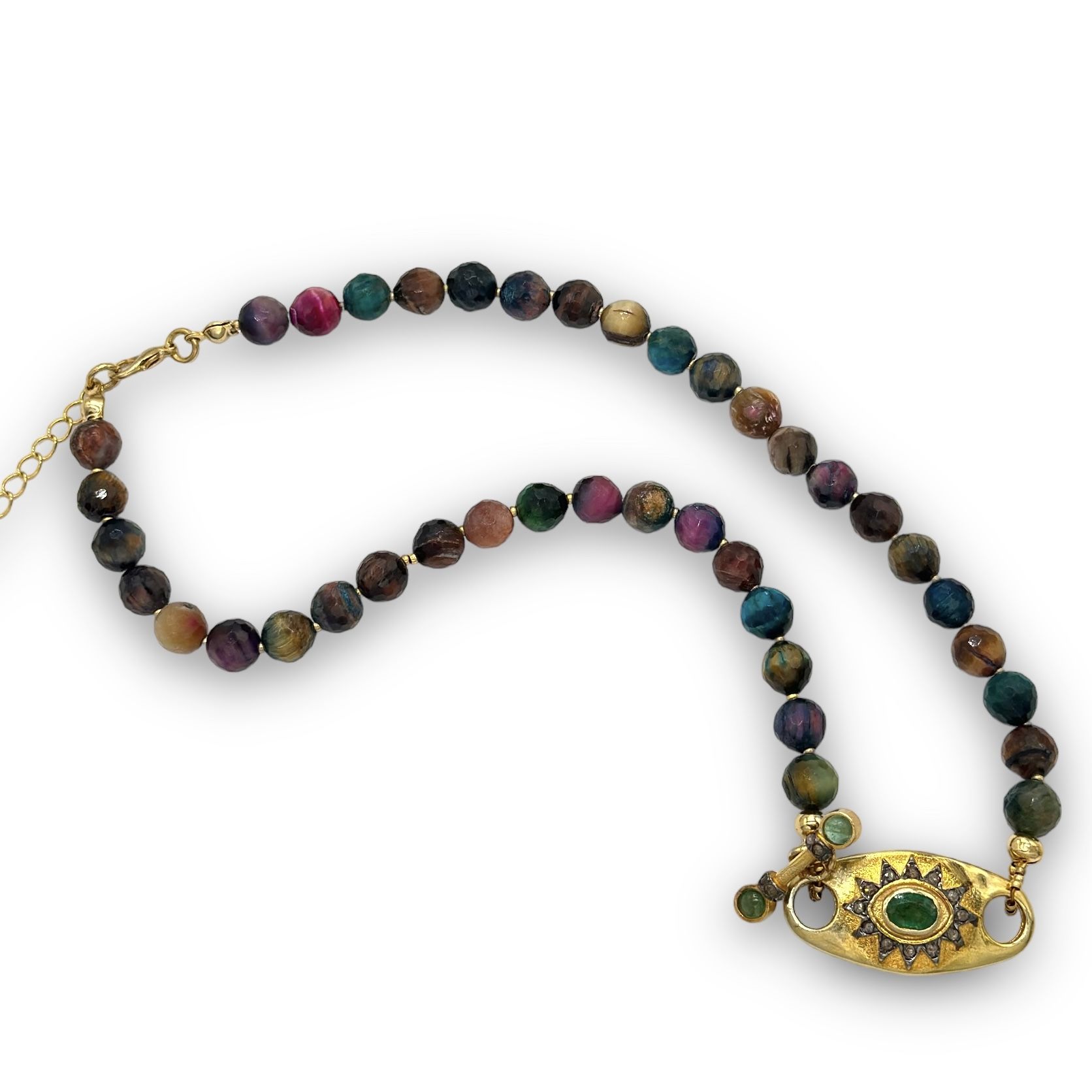 Renkli Kaplangözü Ham Elmas Kolye