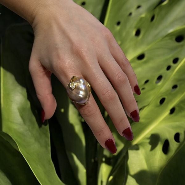 Gerçek Pembe Barok İnci Yüzük