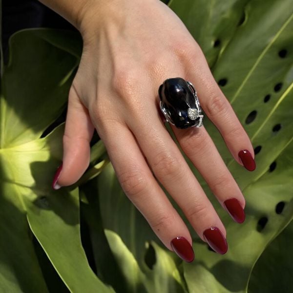 Gerçek Siyah Barok İnci Yüzük