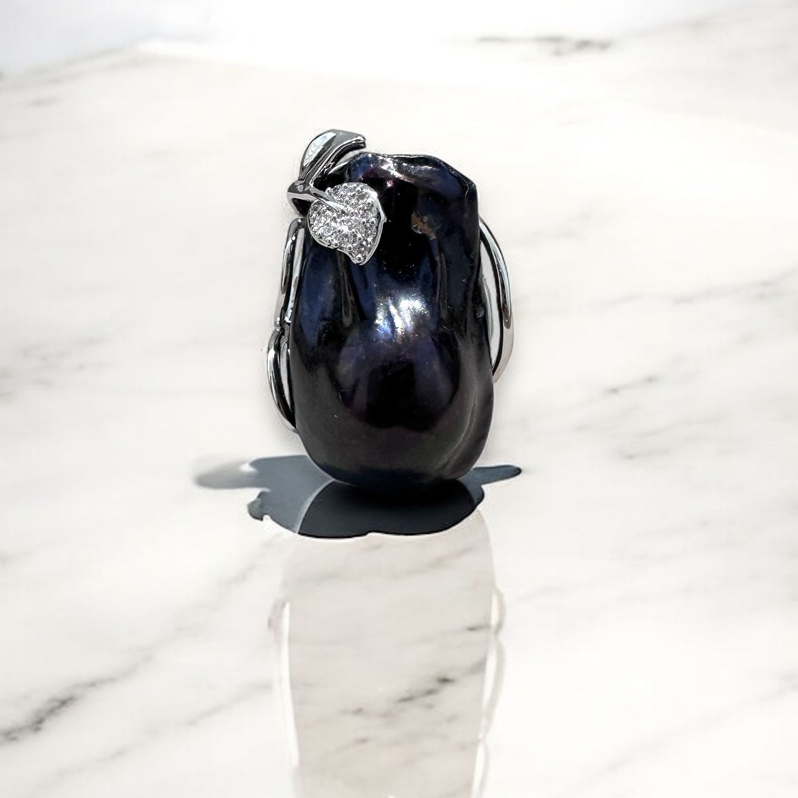 Gerçek Siyah Barok İnci Yüzük