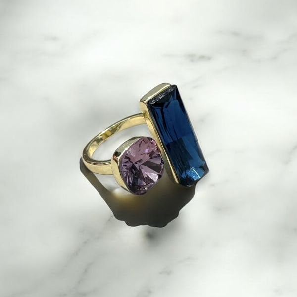 Lacivert & Mor Swarovski Yüzük