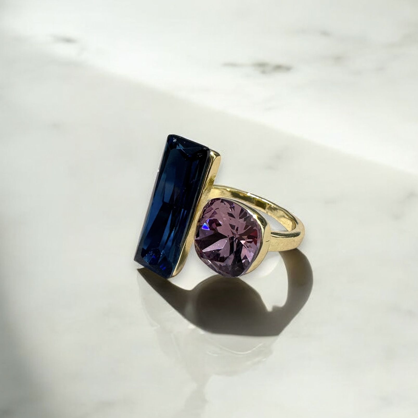 Lacivert & Mor Swarovski Yüzük