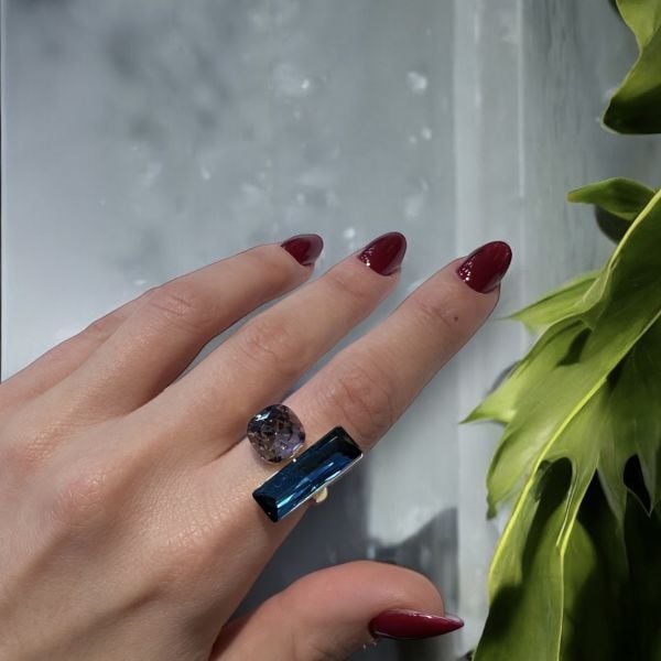 Lacivert & Mor Swarovski Yüzük