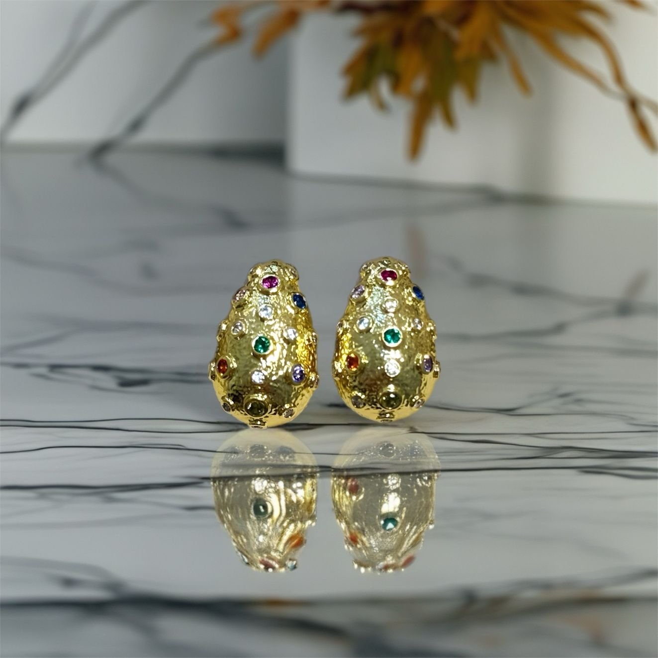 Renkli Taşlı Damla Küpe