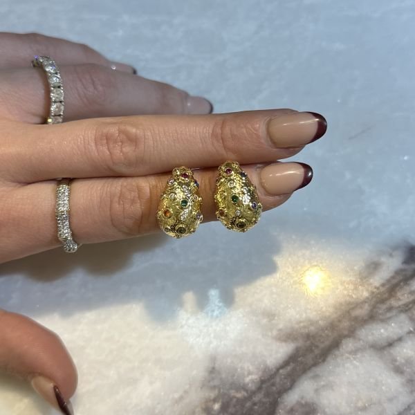 Renkli Taşlı Damla Küpe