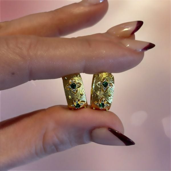 Bohem Yeşil Taşlı Halka Küpe